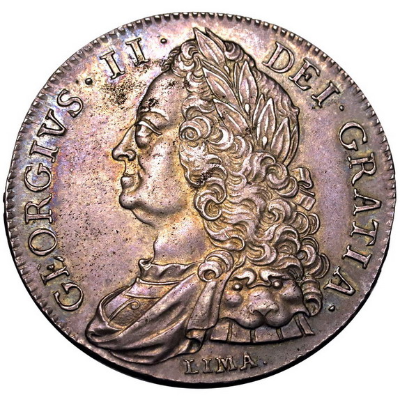 イギリス 1746年銘 クラウン 銀貨 ジョージ2世LIMA DECIMO NONO on